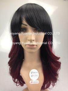 Mixed Color (Black/ Brownish Red) Wavy Synthetic Hair Wig / Human Hair Feeling
