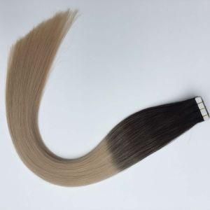 Ombre 1/Grey Straight Us PU Skin Weft Brazilian Virgin Human Hair Extensions