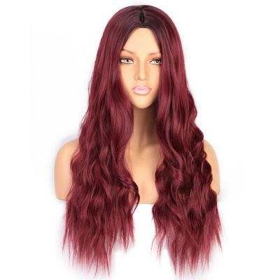 High Quality Long Wavy Synthetic Ombre Wine Red Wigs Body Wave Curly Synthetic Wigs for Women