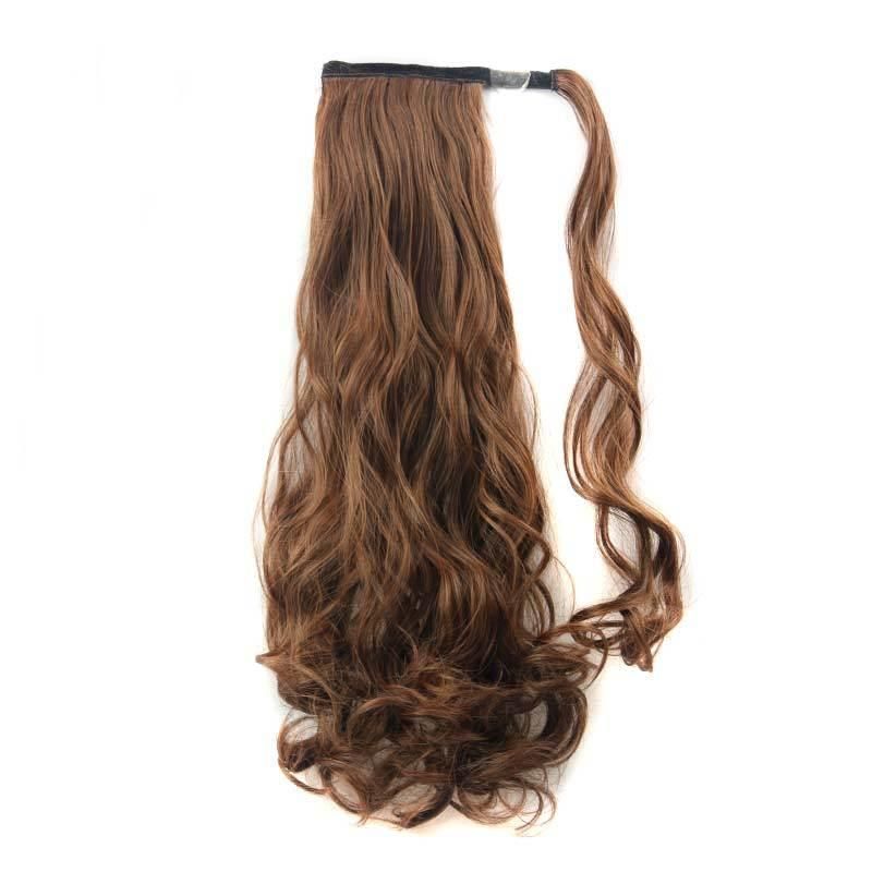 Kaki Hair 24inch Ombre Brown Magic Paste Drawstring Ponytail Hair Extension Long Wavy Hair Extensions