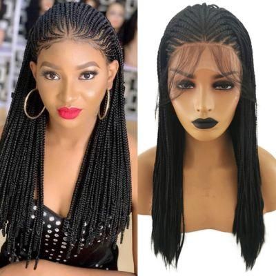 Black Color Hair Braided Box Braids Wigs High Temperature Fiber Hair Synthetic Lace Front Wig for Women Lace Wigs