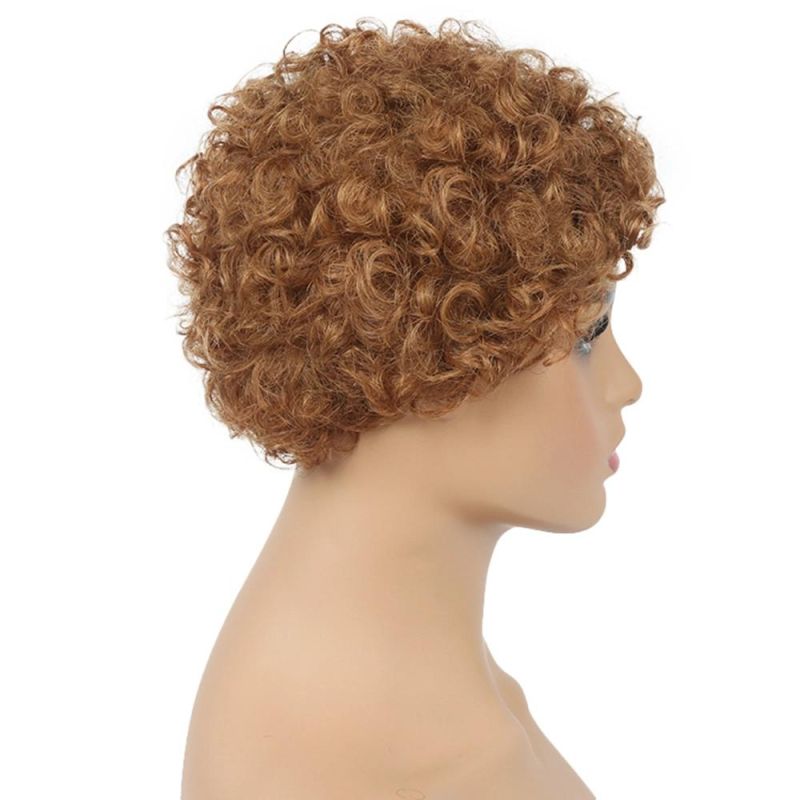 Kbeth Brown Human Hair Short Wigs for Women Fashion Cool Cheap Kinky Curly Machine Made No Lace Ombre Wig China Factory Wholesale
