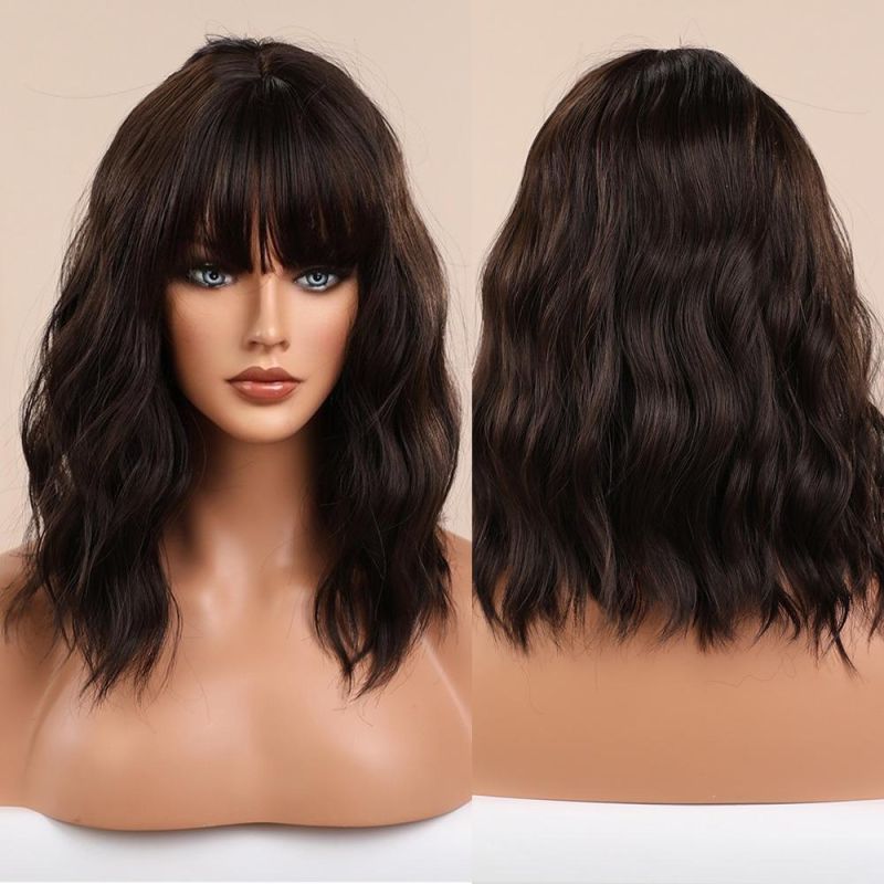 Freeshipping Black-Brown Short Straight Hair Lolita Bobo Wigs with Bangs Synthetic Wigs for Women Cosplay Heat Resistant Dropshipping Wholesale