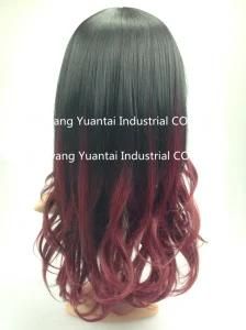 Ombre (Black/ Brownish Red) Straight&Wavy Synthetic Hair Wig for Woman