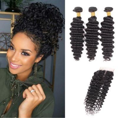 Human Hair Weaving Peruvian Human Hair Deep Wave with Closure