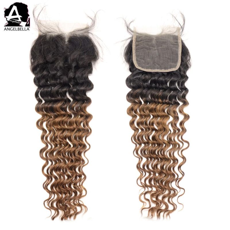 Angelbella Full Desinty Lace Frontal 4X4 Deep Wave Ombre 1b#-30# Remy Human Hair Front Closure