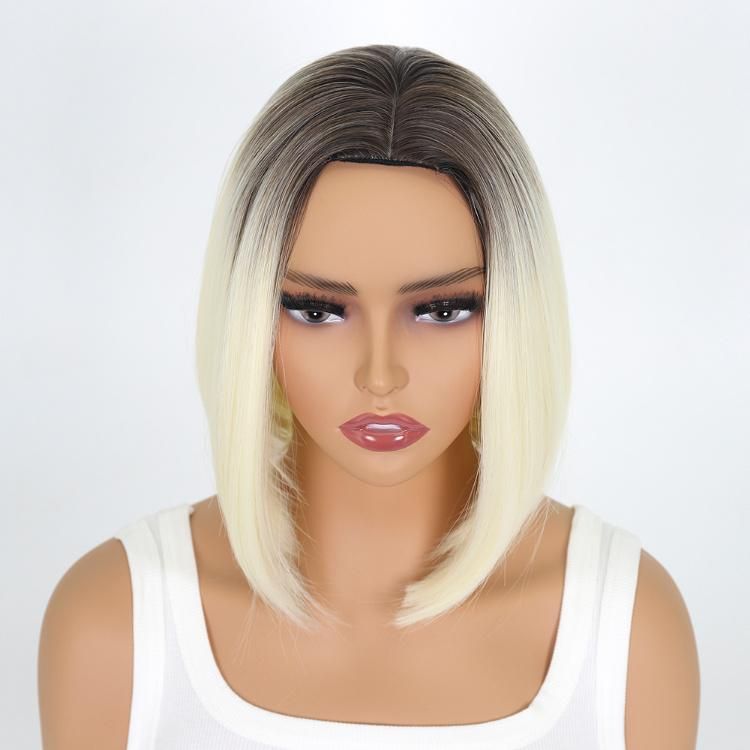 European and American Middle Part Short Bob Gradient Light Blond Synthetic Wigs
