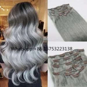 Clip in Silver Gray 7pieces 17clips 100g for Hair Bundle Human Hair Brazilian Virgin Hair Extensions