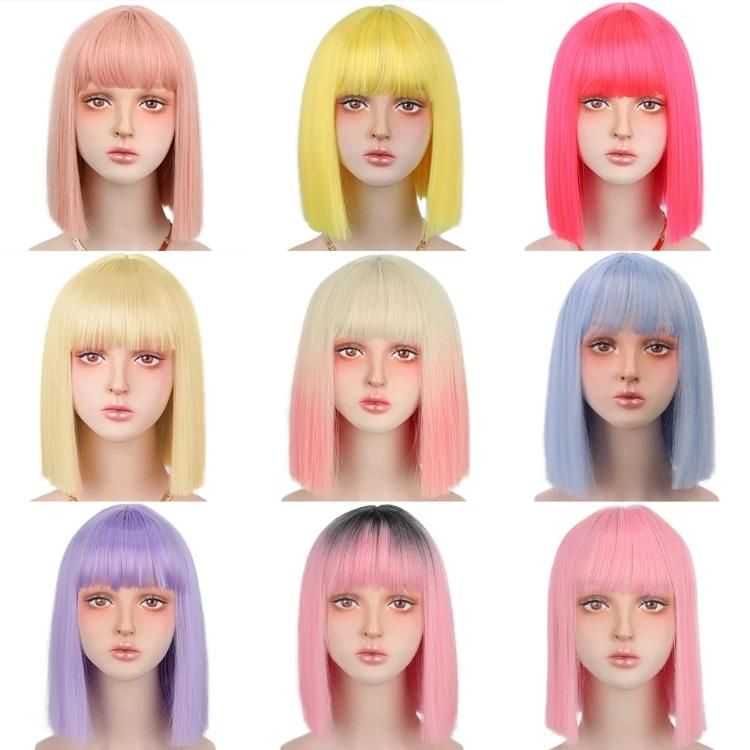 Wholesale Afro Short Bob Natural Ombre Black Pink Good Quality High Temperature Synthetic Wig