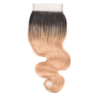Brazilian Body Wave 4X4 Free Part Lace Closure Brazilian Virgin Human Hair Closures T1b/27