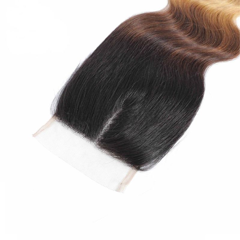 Top Grade Colored Brazilian Body Wave Hair Weave 3/4 Bundles with Closure Blonde 1b/4/27 Remy Ombre Human Bundles with Lace Closure Wholesale Hair