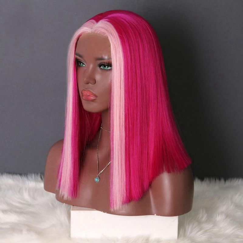 Straight Hair Brazilian Human Hair Front Lace Closure Hot Pink Short Wig Bob Wigs for Black Women