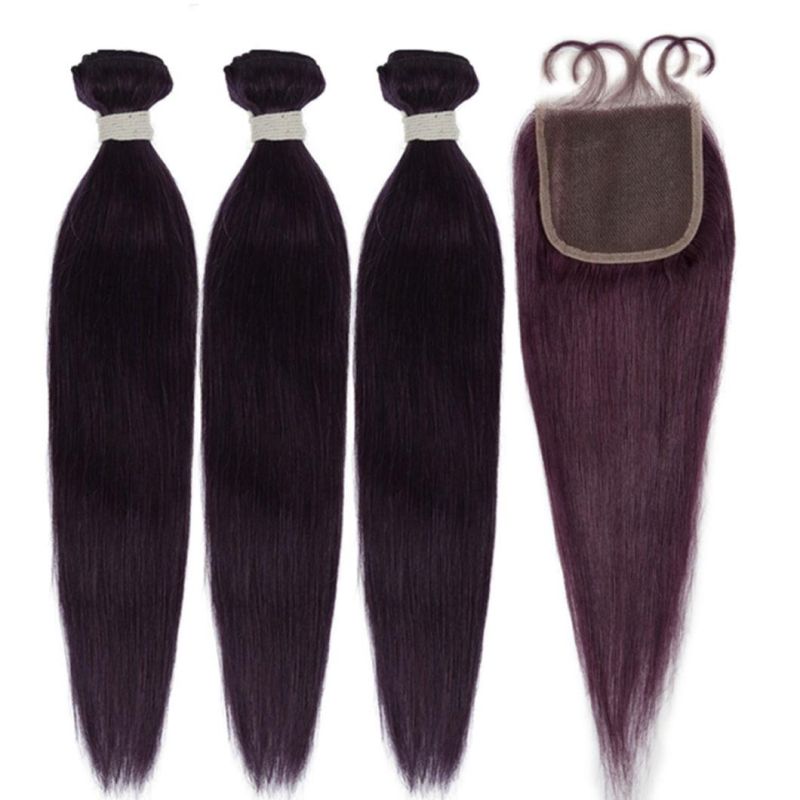 Bundles with Closure Straight Human Hair Pink Blonde Bundles with Transparent Closure Brazilian Hman Hair Weave Bundles