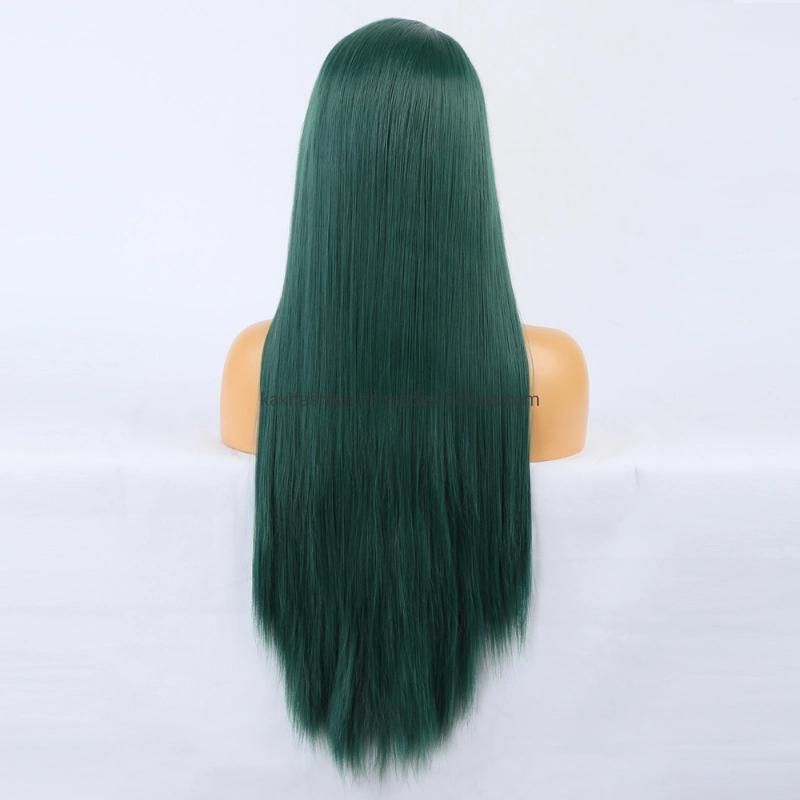 Natural Like Real Human Wig Comfortable Stretch Net Synthetic Fiber Dark Green Lace Frontal Wig