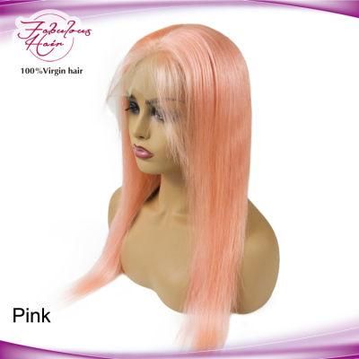 Long Pastel Light Pink Human Hair Lace Frontal Wigs 18 Inches