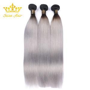 Brazilian Remy Human Hair Extension of #1b/Grey Color Straight /Body Wave