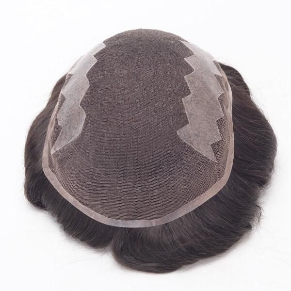 Popular Natural Hair Toupee Supplier French Lace with PU Coating at Sides and Back