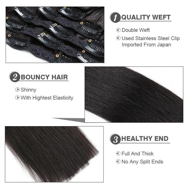 Double Drawn Thick Full Head Brazilian Clip in Human Hair Extensions for Wholesale