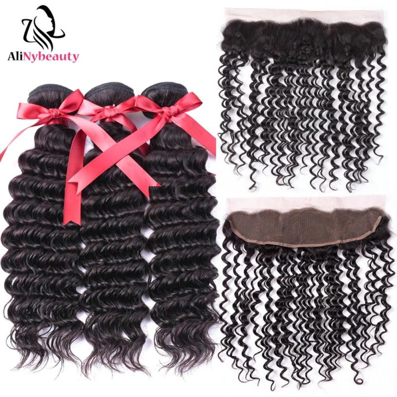 Wholesale Virgin Brazilian Hair Deep Wave Bundles with Frontal