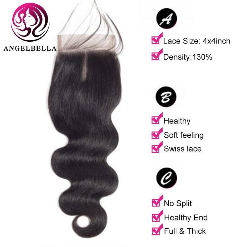 Angelbella Indian Virgin Hair Closures 1b# Body Wave Lace Closures