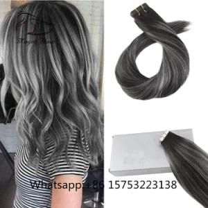 50g Tape in Human Hair off Black #1b Fading to Gray Silver Highlighted with #1b (#1bSilver1b)