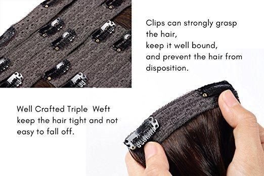 100% Human Hair Extension Clip in Hair Extensions 7PCS for Full Head (AV-CHL07-14-2)