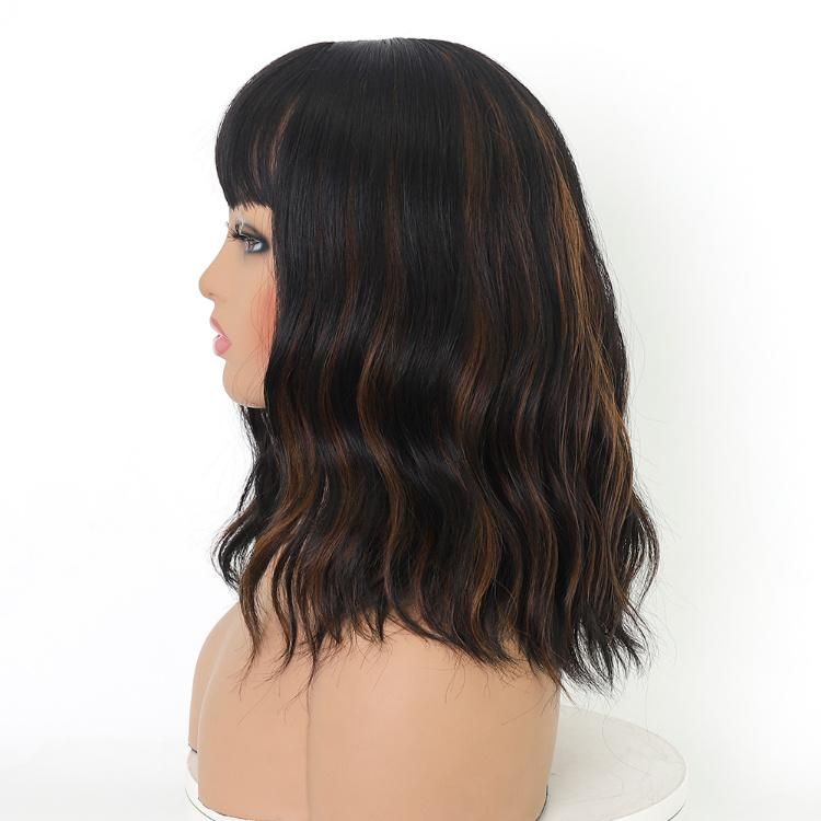 Wavy Wig Shoulder Length Short Bob Wigs with Bangs Synthetic Wig for Women P2/30