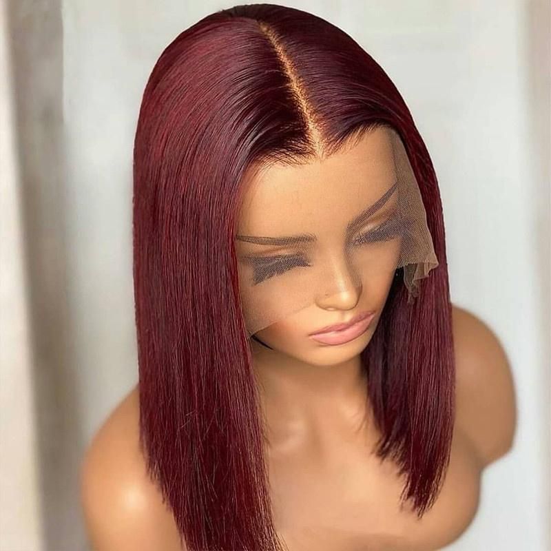 Burgundy Short Straight Bob Human Hair Wigs 99j Bob Wig Lace Front Human Hair Wigs Transparent Lace Front Wig