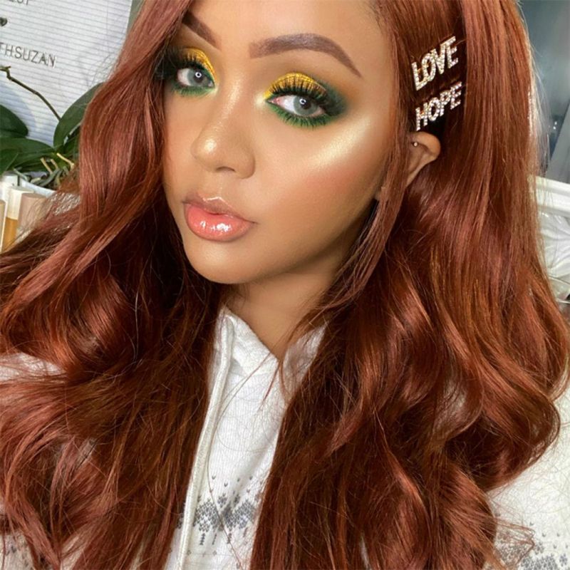 Brazilian Human Hair Bundles with Frontal Lace Auburn Brown Body Wave Non-Remy 100% Human Hair Weaves Bundle with Closure