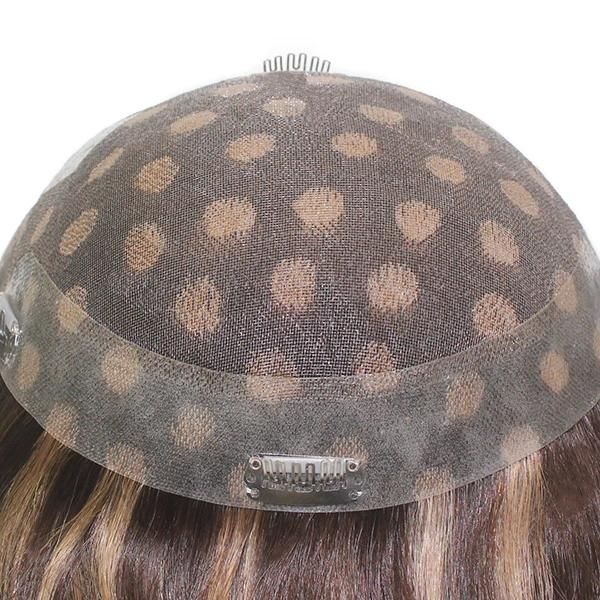 Fine Welded Mono with PU Back Sides Long Human Natural Hair Toupee for Women