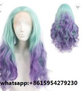 Human Hair Wig Ombre Color Blue and Purple Natural Wave