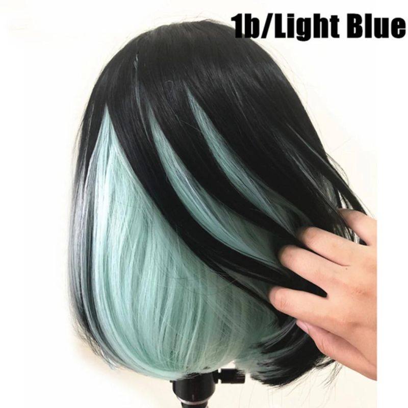 13*4 Synthetic Lace Front Wig Straight Hair Bob Wigs 1b/Dark Pink and 1b/Light Blue and Ombre Color and Green Color Lace Frontal Short Wigs for Women