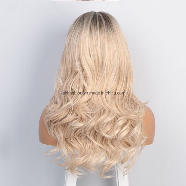 Hot Selling Long Body Wave Ombre Blonde Dark Root Synthetic Wigs for Black Women