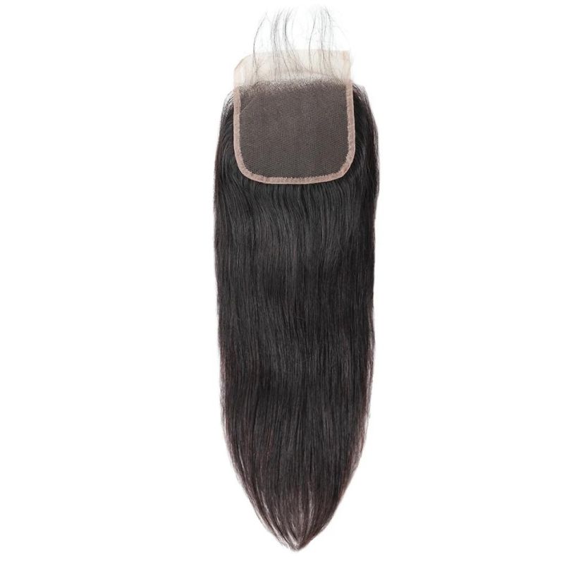 7A Virgin 4*4 Lace Frontal Closure Non-Remy Silky Straight Free Part Hair Weave #Black