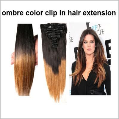 2015 New Products 120g 150g 220g Triple Weft Double Drawn Two Tone Cheap Ombre Clip in Brazilian Human Hair Extension