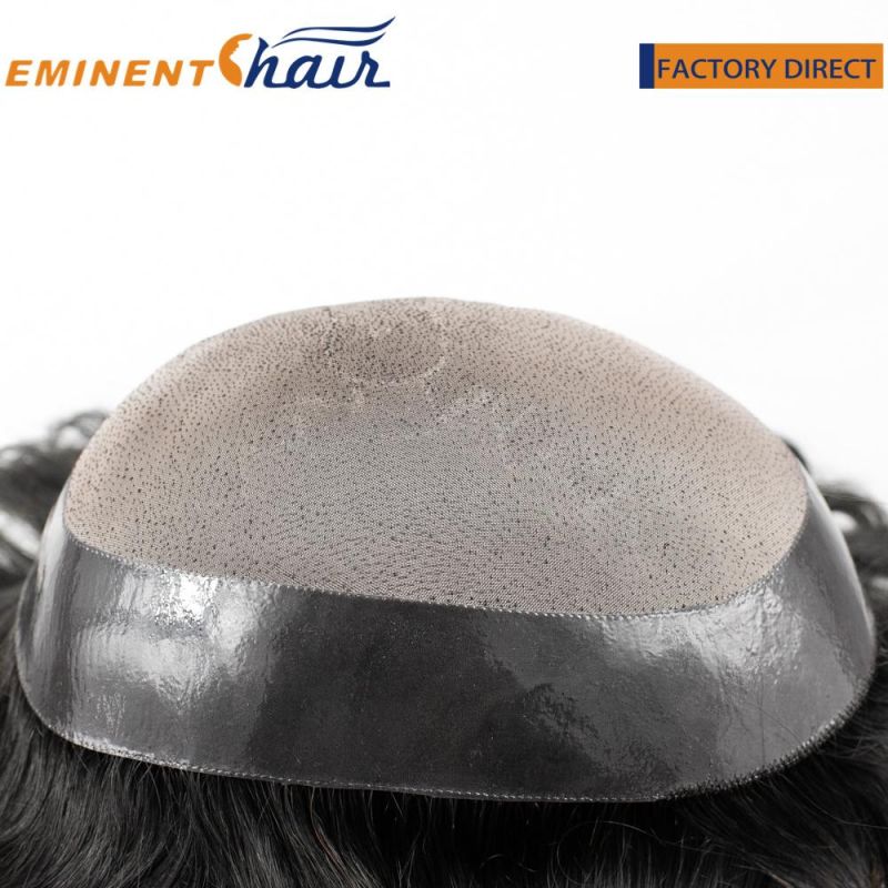 Natural Black Clear PU Edge Fine Mono Toupee for Men