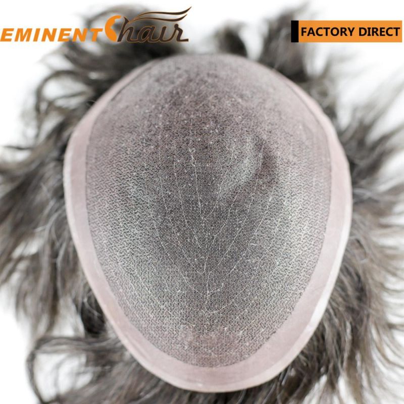 Fine Welded Mono Human Hair Men′s Hairpiece