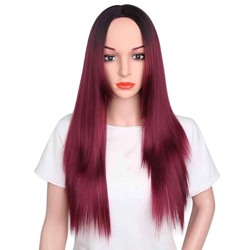 Wholesale Long Straight Natural Wave Ombre Red Synthetic Hair Wigs Extension