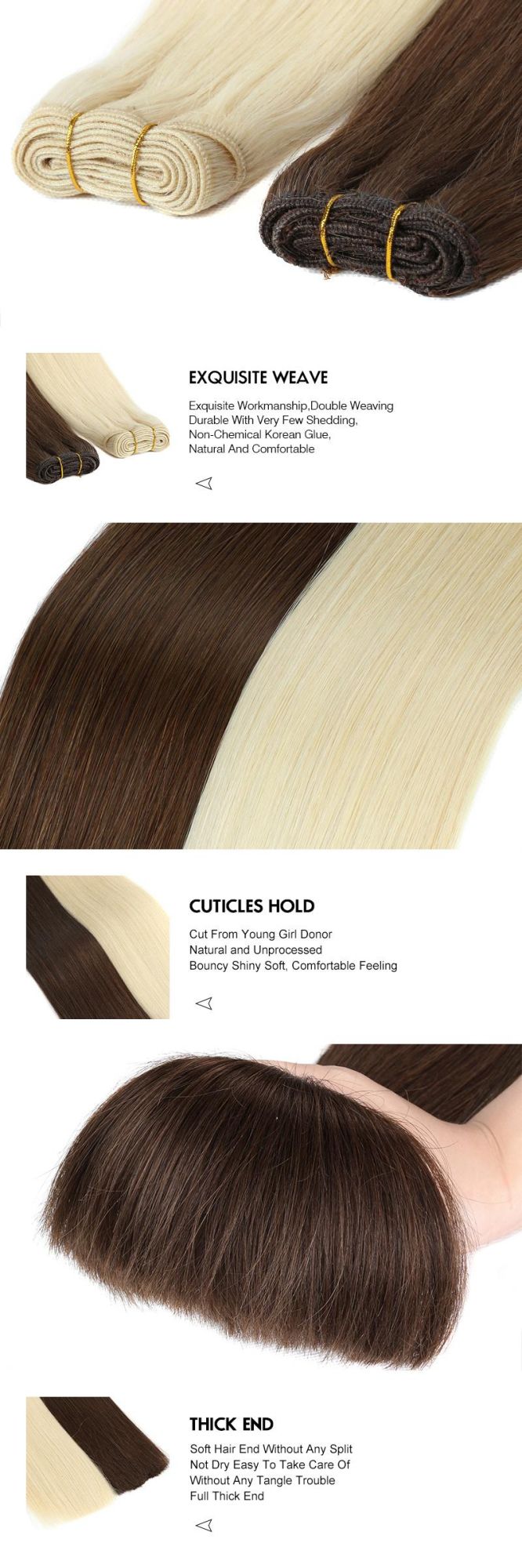 2019 New Design Blonde Human Hair Extensions Double Drawn Remy Russian Hair Weft
