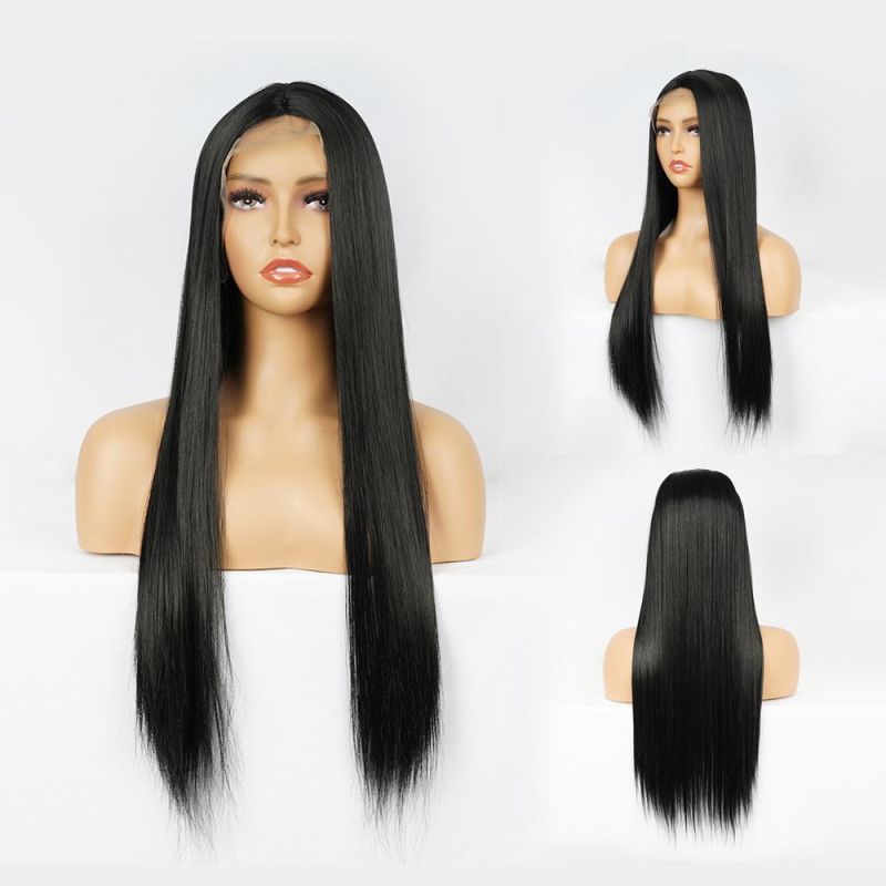 Silky Straight Synthetic Lace Front Wig Preplucked Heat Resistant