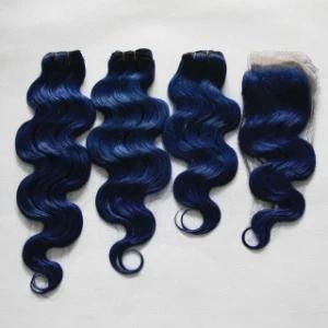 24&quot; Non-Remy Human Hair Weft Body Wave Hair Closure #Dark Blue Hair