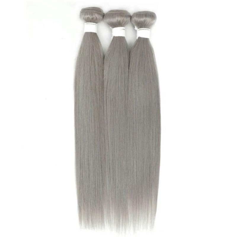 Brazilian Straight Bundle with Closure 4X4 Silver Grey Color Bundles with Closure Gray Non-Remy 100% Human Hair Bundles