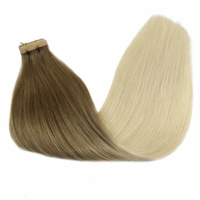 20 Inch Human Hair Extensions Tape in Balayage Ash Brown to Platinum Blonde Hair Extensions 20PCS 50g Tape in Hair Extensions Natural Remy Human Hair Extensions