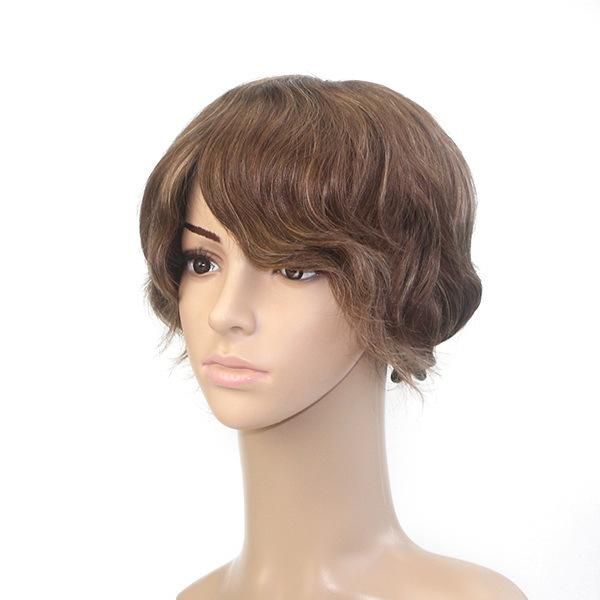 Lw964 Highlight Remy Short Curly Natural Human Hair Replacement for Women
