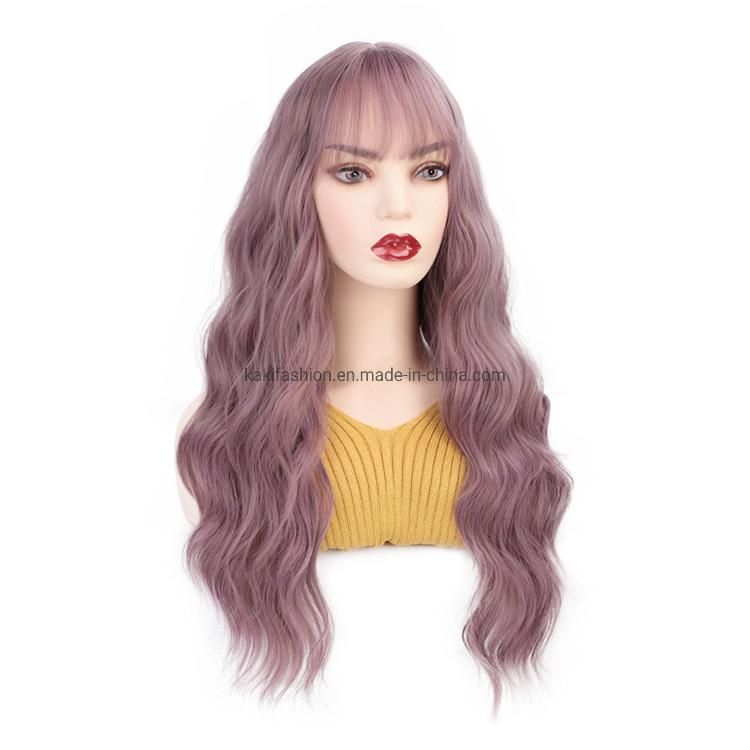 Cosplay Vendor Cheap Wholesale Curly Water Wave Purple Wig with Bangs for Black Women Synthetic Hair Wigs