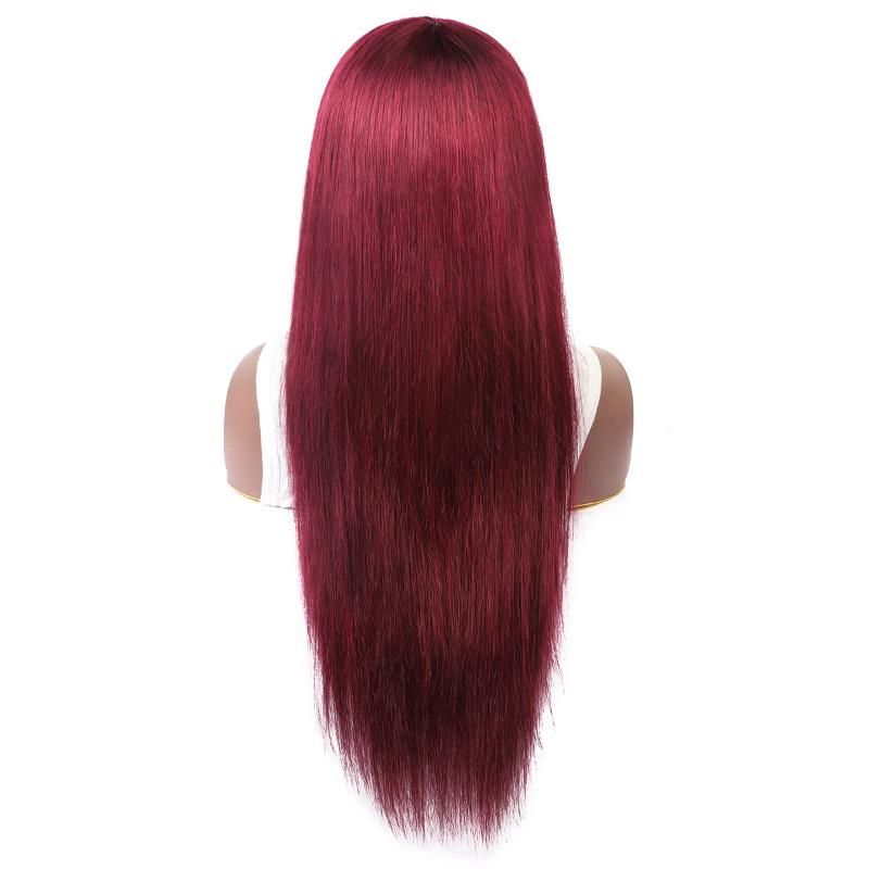 Wholesale Full Machine Made Hair Wig Non Lace Wig 99j Red Straight Human Wig with Bangs