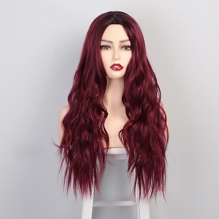 High Quality Long Wavy Synthetic Ombre Wine Red Wigs Body Wave Curly Synthetic Wigs for Women