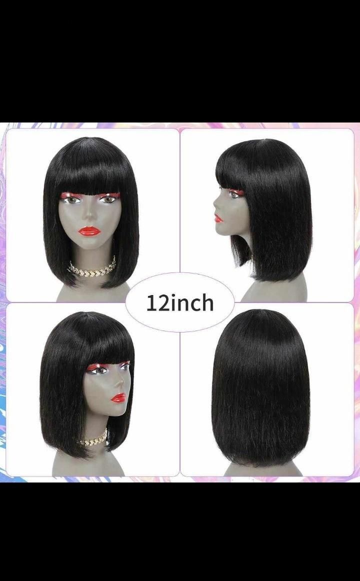 Top Selling Raw Virigin Human Hair Wig with Bangs 180 Density Bob with Bangs Wigs