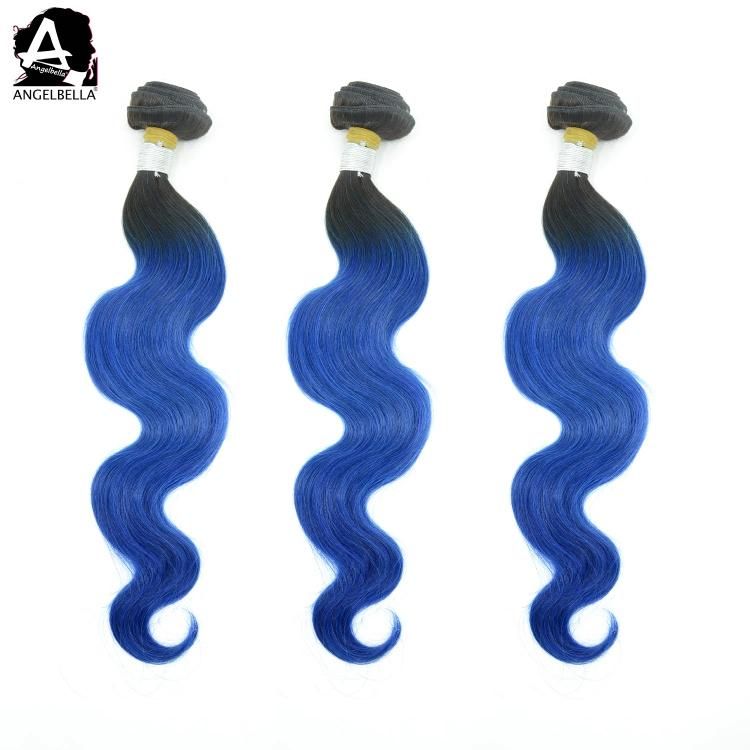 Angelbella Top Grade Raw Remy Hair Bundles Indian 1b#-Blue Body Wave Human Hair Weaving