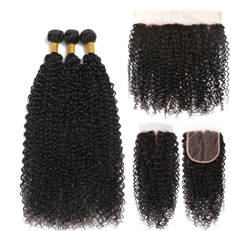 Peruvian 10A Kinky Curly Wave Bundles with Closure Unprocessed Curly Human Hair Weave Bundles with Frontal Remy Kinky Curly Wave Hair Extensions No Tangle